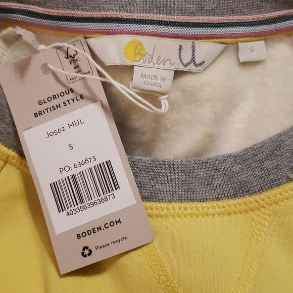Boden Printed Cotton Sweatshirt Pale Lemon, Formica Pink Size Small NWT - Picture 3 of 4
